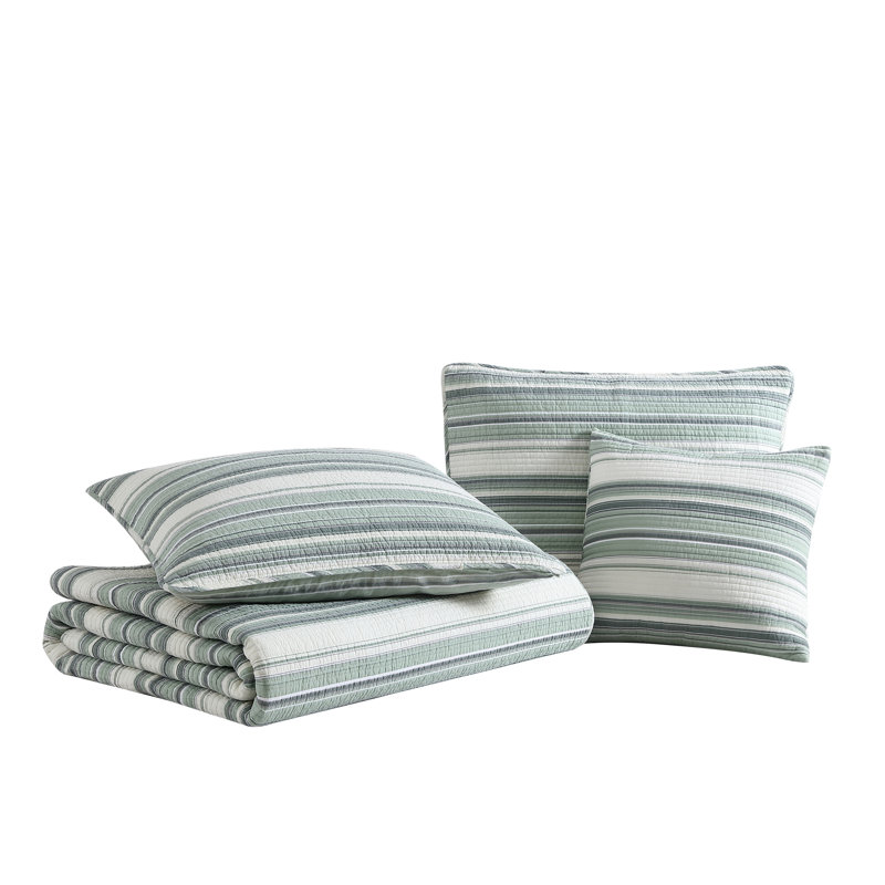 Fresno Green Cotton Reversible Full Quilt Set