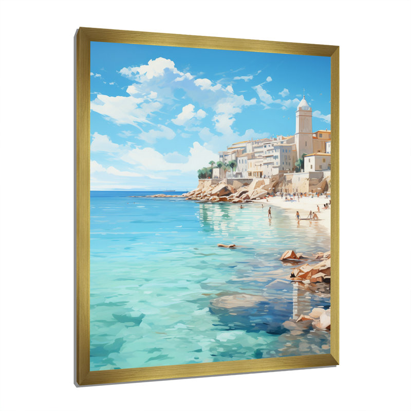 French Seaside At Antibes III - Nautique et plage, reproduction d'art sur toile, Encadrement doré, H 32 po x l 16 po x P 1 po