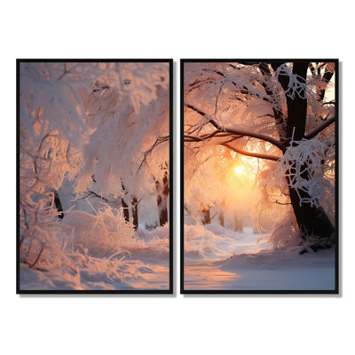 Paysage d'hiver - Frozen Sunlight II - Décoration murale traditionnelle 2 panneaux