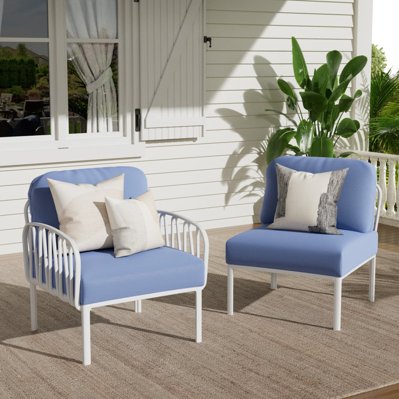 Canapé de patio imperméable Turusan, Blanc / Bleu