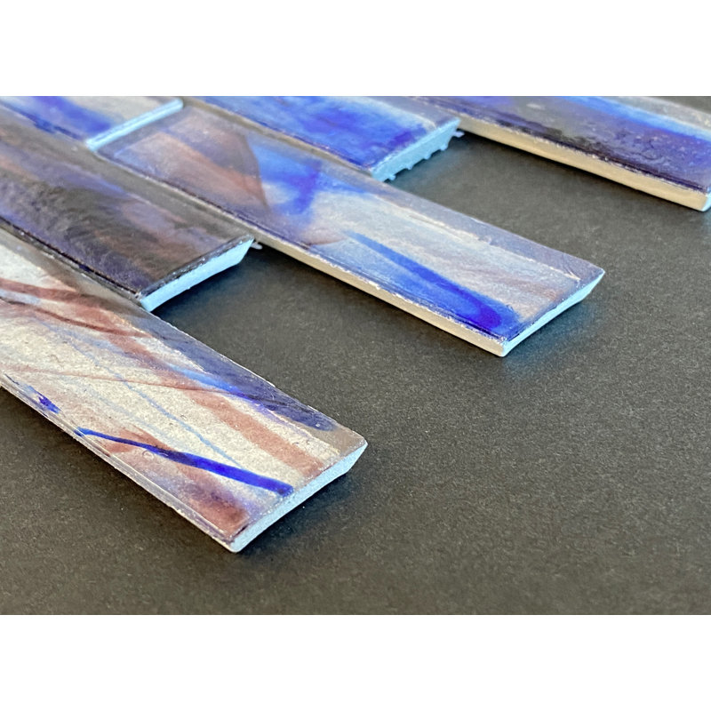Iridescent 1" x 4" Brick Pattern Glass Mosaic Wall Tile, Dusk