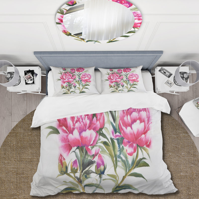 Mauve pivoines Bush I - ensemble de housse de couette traditionnel - microfibre de polyester