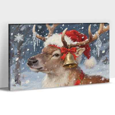 Art mural sur toile GUTTATY Christmas, reproduction de photos de renne d'hiver, toile de père Noël festif et cloche, affiche de décoration murale scène enneigée pour le salon, œuvre d'art suspendue des Fêtes, 36 po x 48 po