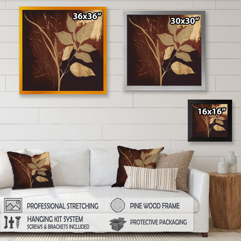 «Terra Cotta Chocolate Leaves III», reproduction sur toile, Toile avec cadre photo noir, H 30 po x l 30 po x P 1 po