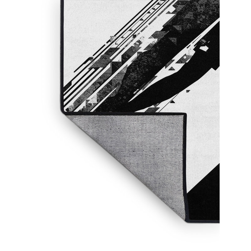 Machine Washable Medford Soccer Goalie Save Modern Geometric Rug in Gray – Black Binding, 2x5