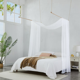 Bed canopy heavy netting curtain 8 door hook queen California king size  white 