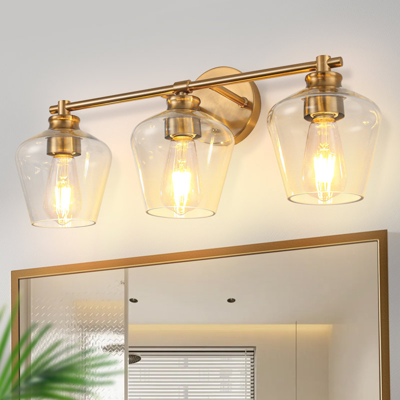 Sophisticated 3-Light Modern Vanity Fixture, Gold