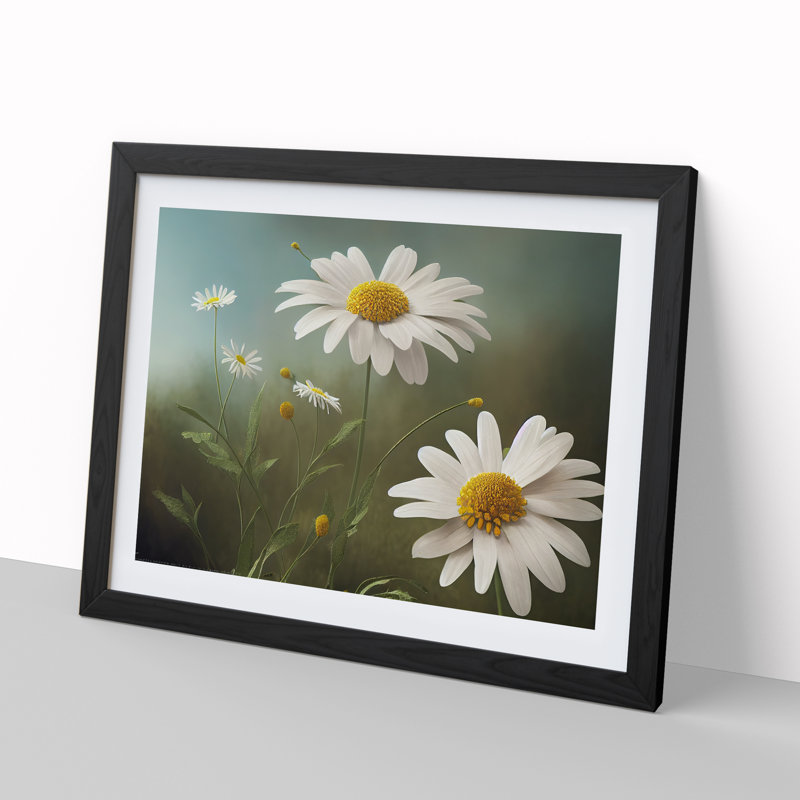 Artsy Daisy Flowers - Framed Print, Black, 46cm H x 64cm W