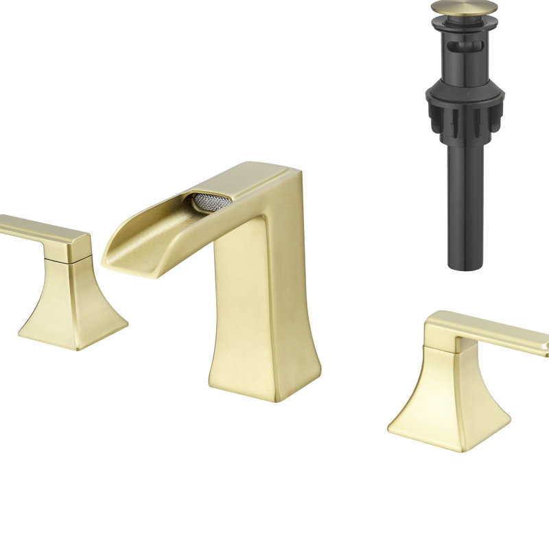 Robinet de lavabo de salle de bain à entraxe de 2/8 po, couleur or, avec corps en laiton massif et bonde escamotable manuelle à 3 trous, à montage sur plage