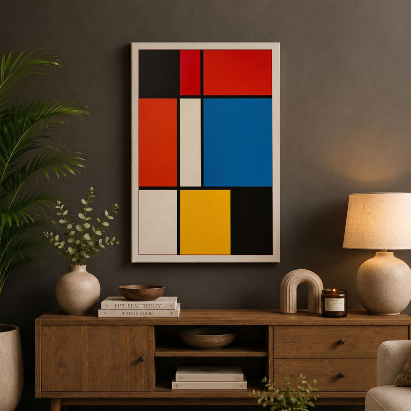 Structured Colour Geometric - Wrapped Canvas, 30x20 - 76.2 x 50.8 cm, Ochre Border