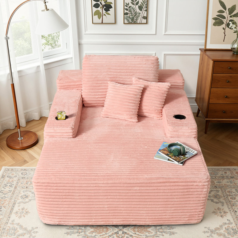 Méridienne surdimensionnée en velours côtelé Cloudelle, Fausse fourrure rose