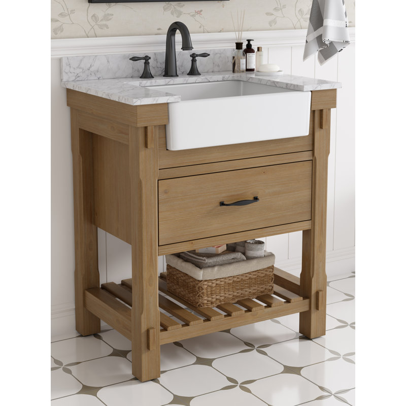 Meuble-lavabo simple 30 po avec lavabo en pierre blanche Farmhouse
