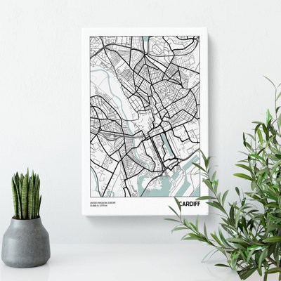 Map Cardiff UK - Wrapped Canvas Print