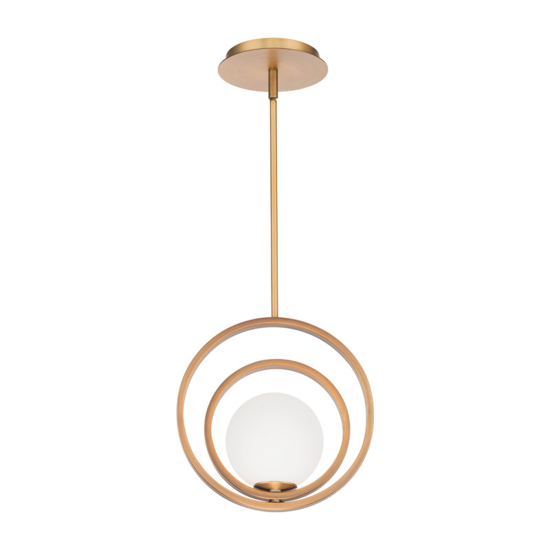 Mini Globe Aged Brass LED Indoor/Outdoor Pendant with Opal Glass