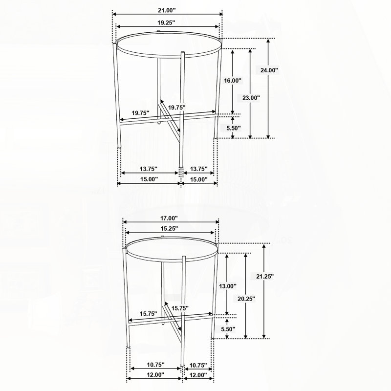 Table gigogne ronde en bois brun et doré 2 pièces Genevieve