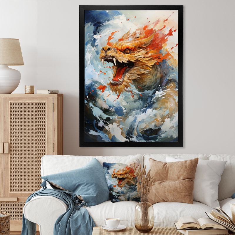 China Dragon Dance 3 - Art mural chinois, Cadre simple noir, H 20 po x l 12 po x P 1 po