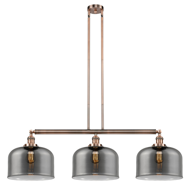 Bell - Luminaire suspendu pour îlot de cuisine 3 lumières 41 ", Ampoule non incluse, Plaqué couleur fumée, Cuivre antique