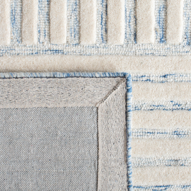 Tapis rayé bleu / ivoire en laine touffetée à la main Asgari, Tapis de couloir 2 pi 3 po x 9 pi
