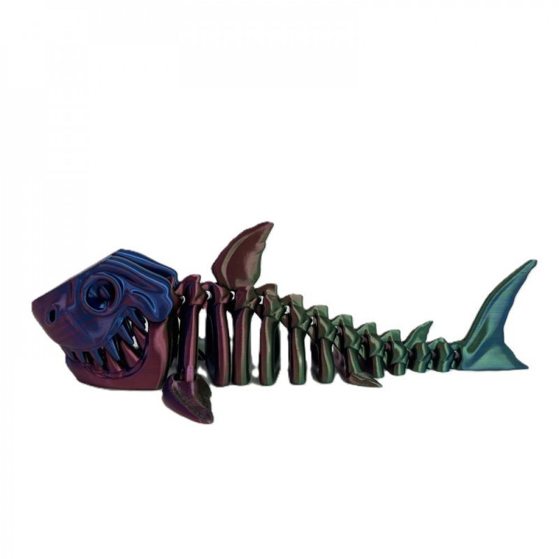 3D Printed Headed Shark Skeleton Figurine, Multi, 3.25" H x 1.5" W x 10" D