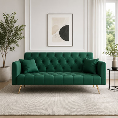 71-inch Convertible Green Velvet Loveseat Sofa Bed