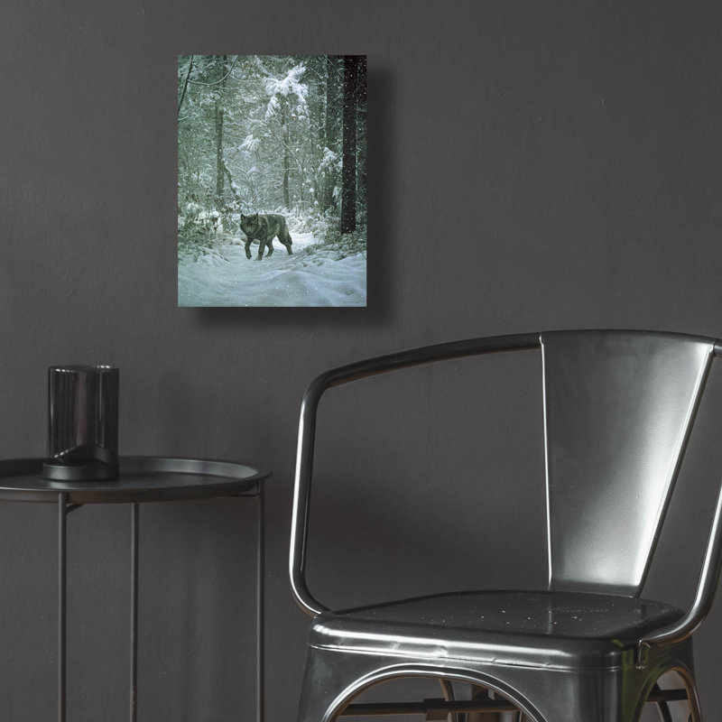 «Winter Encounter-Wolf» par Ron Parker, art mural en verre acrylique,, H 16 po x l 12 po x P 0,13 po