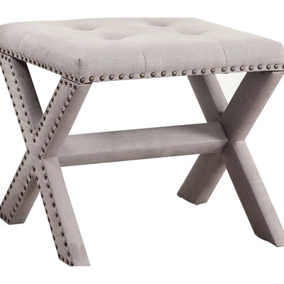 Banc décoratif en mélange de lin gris avec garniture cloutée pour le vestibule, structure en bois franc durable, rembourrage en mousse haute densité, salon L 19 po x l 17 po H 18 po, rembourré d'ingénierie,