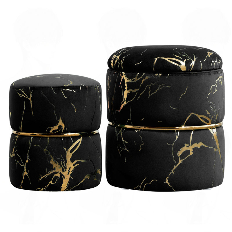 Ensemble de 2 repose-pieds ronds avec rangement, Noir