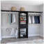 Closet System 70"W - 118"W, Three Hanging Rods, Five Shelves, One Drawer, Black