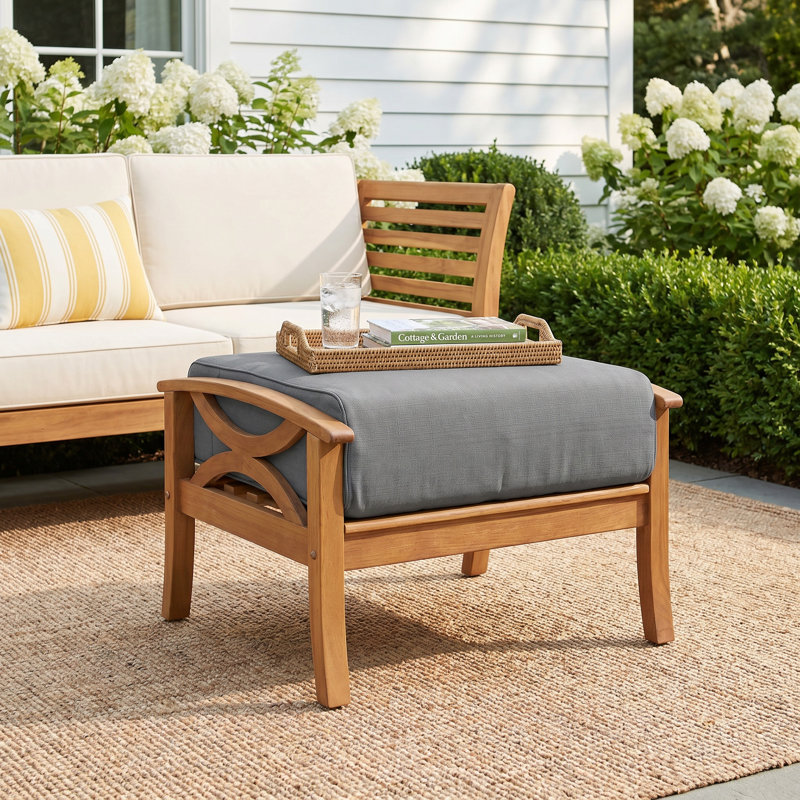Malena Teak Outdoor Ottoman With Cushion