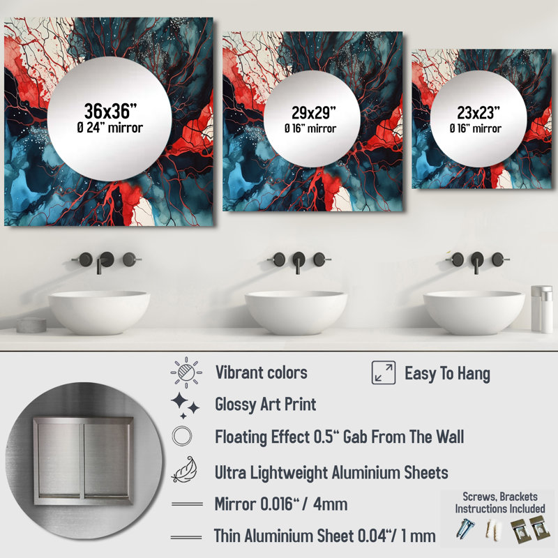 Gecenia - miroir mural géométrique moderne pour salle de bain, 23 po x 23 po