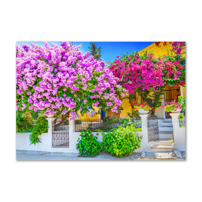 House With Bougainvillea - Wrapped Canvas Print