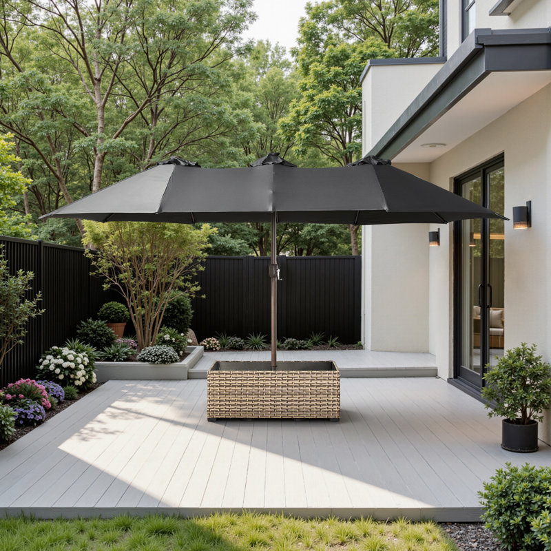 Parasol de marché rectangulaire avec base et table basse 14,5 pi X 8,5 pi, Gris