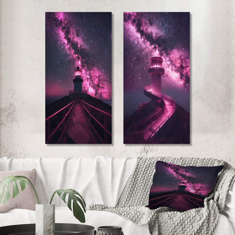 Mauve Exploration de l'espace «Starlight III» - Ensemble d'art mural 2 pièces, H 32 po x l 32 po, Toile tendue