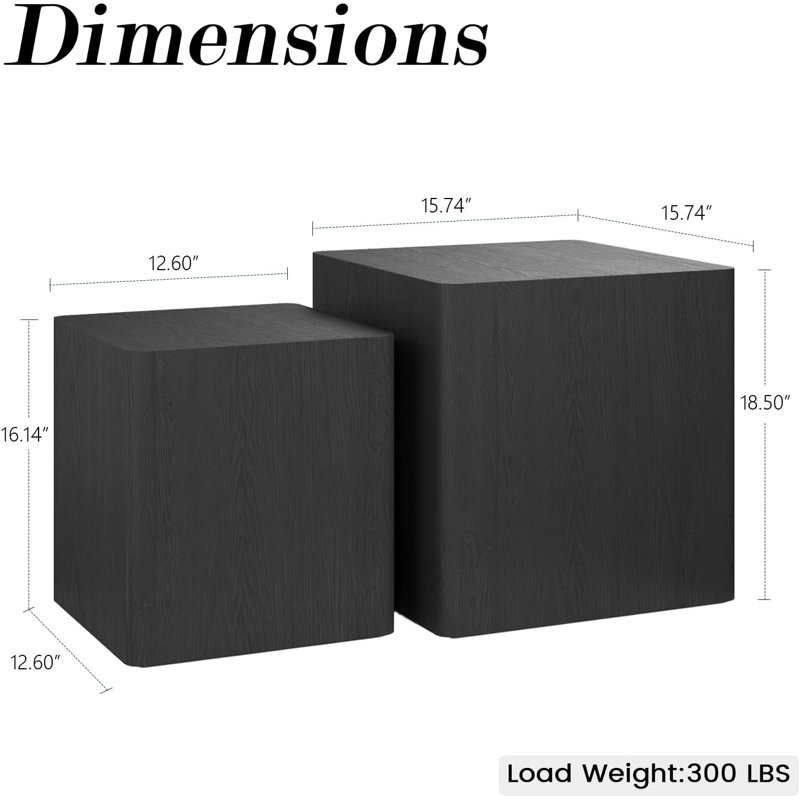 2-Piece Modern Nesting Coffee Table Set Black Finish, Black