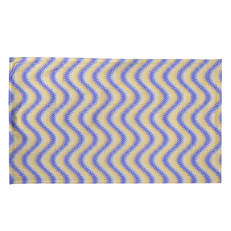 Torchon à rayures ondulées, Polyester sergé, Mauve / jaune / blanc
