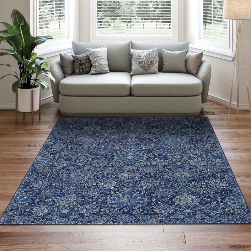 Tapis bleu saphir bleu marine Ullin, Rectangle 7 pi 10 po x 11 pi 2 po