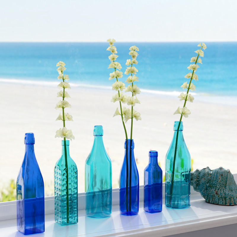 Ensemble de 6 bouteilles en verre décoratives bleues Gutirrez