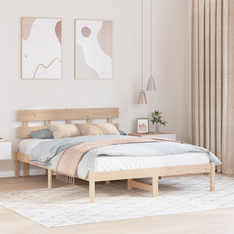 Vidaxl Bed Frame With Headboard Solid Pine Wood, Brown, European Kingsize (160 x 200 cm)