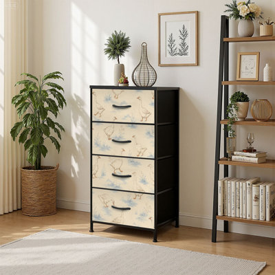 Commode de rangement verticale à 4 tiroirs avec tiroirs en tissu aquarelle