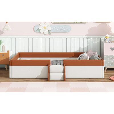 Upholstered Daybed Frame with Fence and Stairs