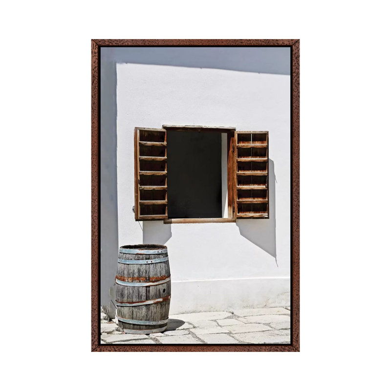Window With Barrel by Susan Vizvary - Gallery-Wrapped Canvas Giclée on Canvas, 66.04 cm H x 45.72 cm W, Classic Wood Framed