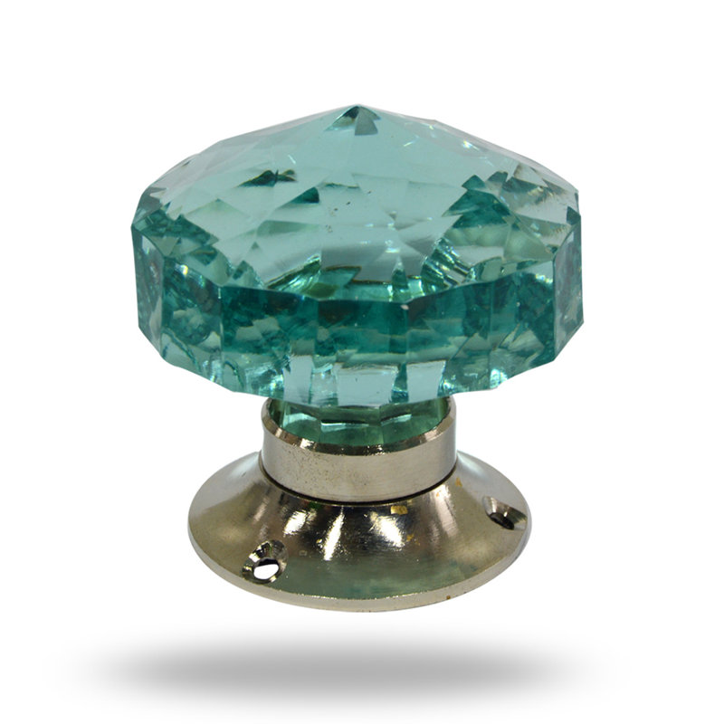 Bouton de porte mortaise intérieur en verre découpé, Chrome / turquoise