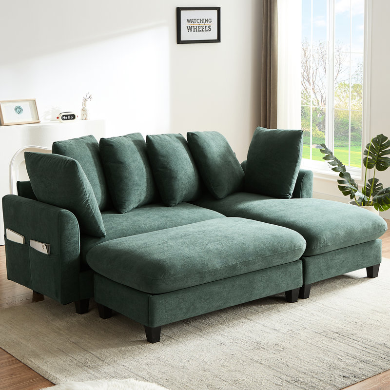 Canapé modulaire de 83 po avec rangement sous les sièges, table basse mobile, six coussins décoratifs confortables, courbes ergonomiques, compartiments rembourrés latéraux intégrés, revêtement en chenille élégant,