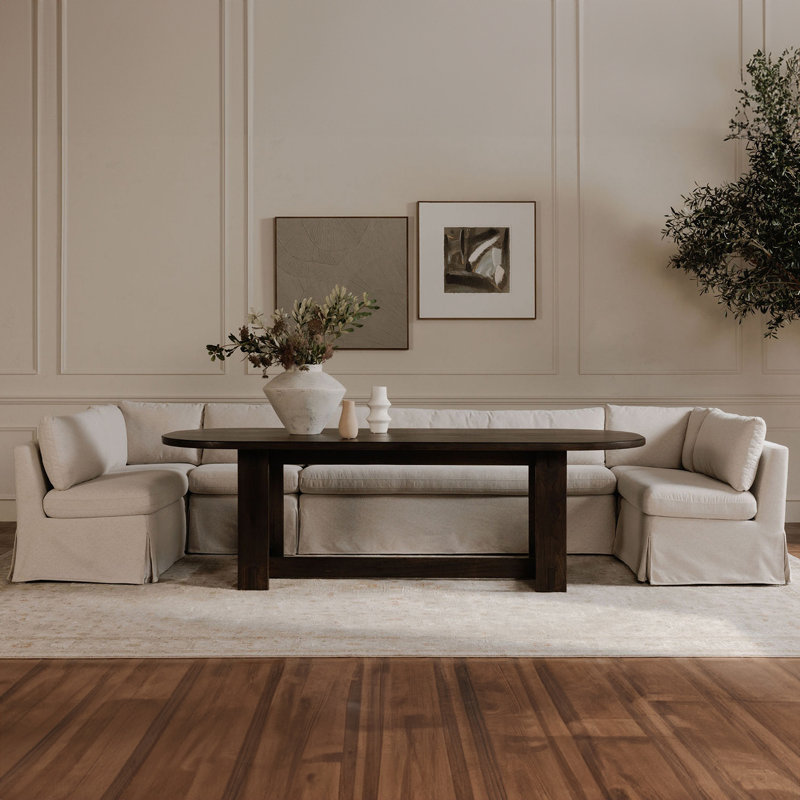 Fable Slipcover Dining Banquette U-Shape Beige 121In, 31.75" H x 121" W x 67.5" D, U-Shape