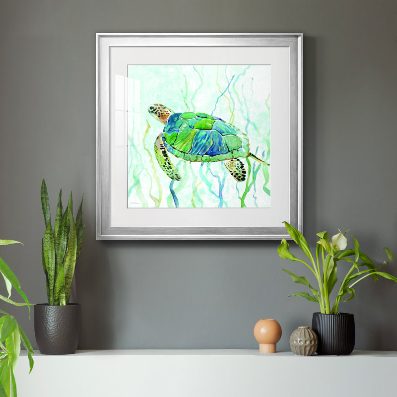 Sea Turtle Swim II - reproduction d'art sur papier encadrée, H 17,5 po x l 17,5 po x P 1,5 po, Encadrement argenté