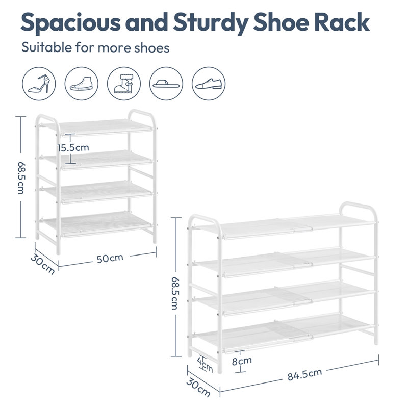Expandable Shoe Rack for Entryway Hallway, White, 20 Pairs-4Tier