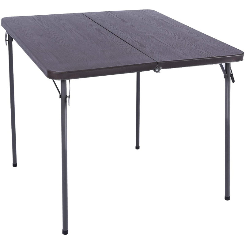 Table carrée pliée 34 po avec plateau en résine et pieds pliables 34 po, Brun foncé