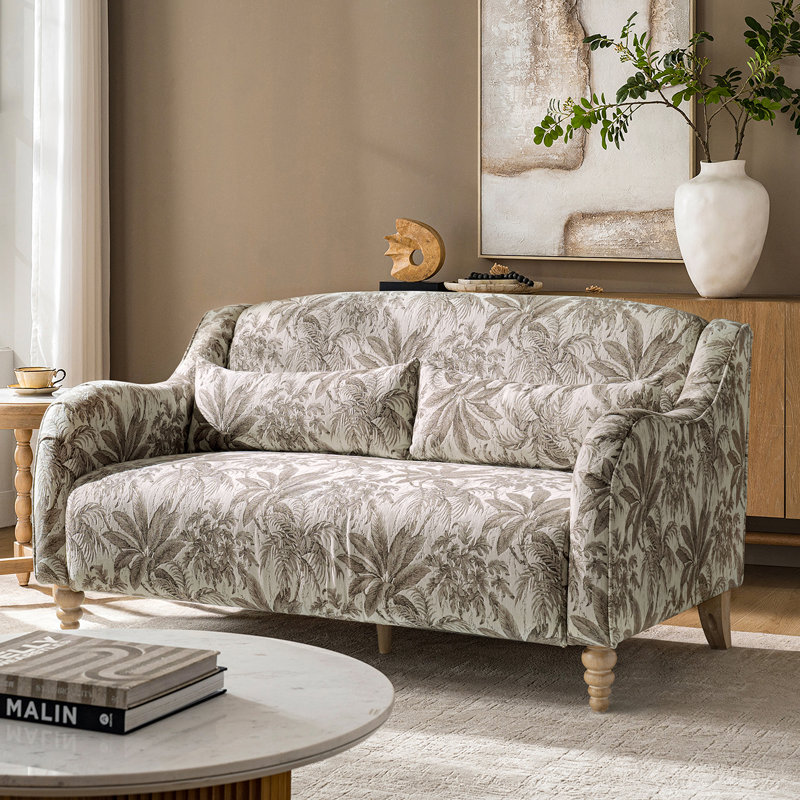 Causeuse Darley de 60,75 po avec accoudoirs courbés et pieds en bois massif Darley, Ivory Taupe