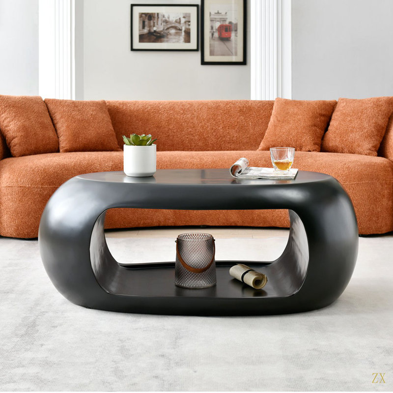 Table basse ovale, table en fibre de verre robuste pour le salon, H 17,4 po x L 39,37 po x l 21,26 po, Noir mat