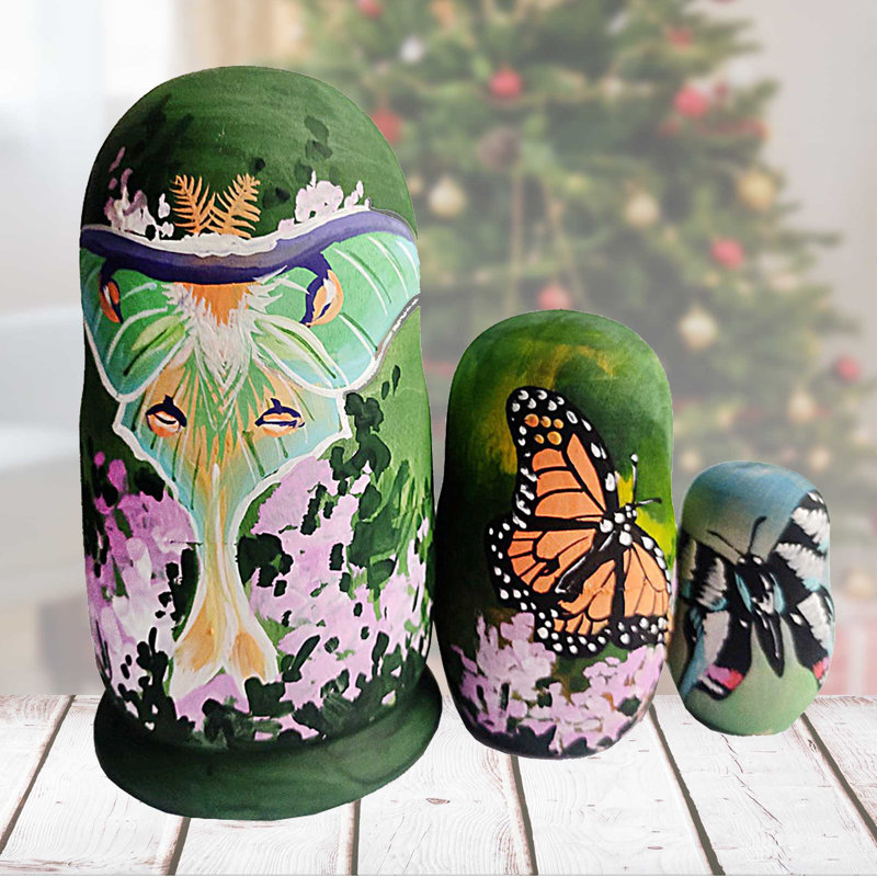 3 Piece Butterfly Matreshka Nesting Doll Set